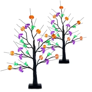 Alternative view of Lighted Halloween Tree with LED Decorations