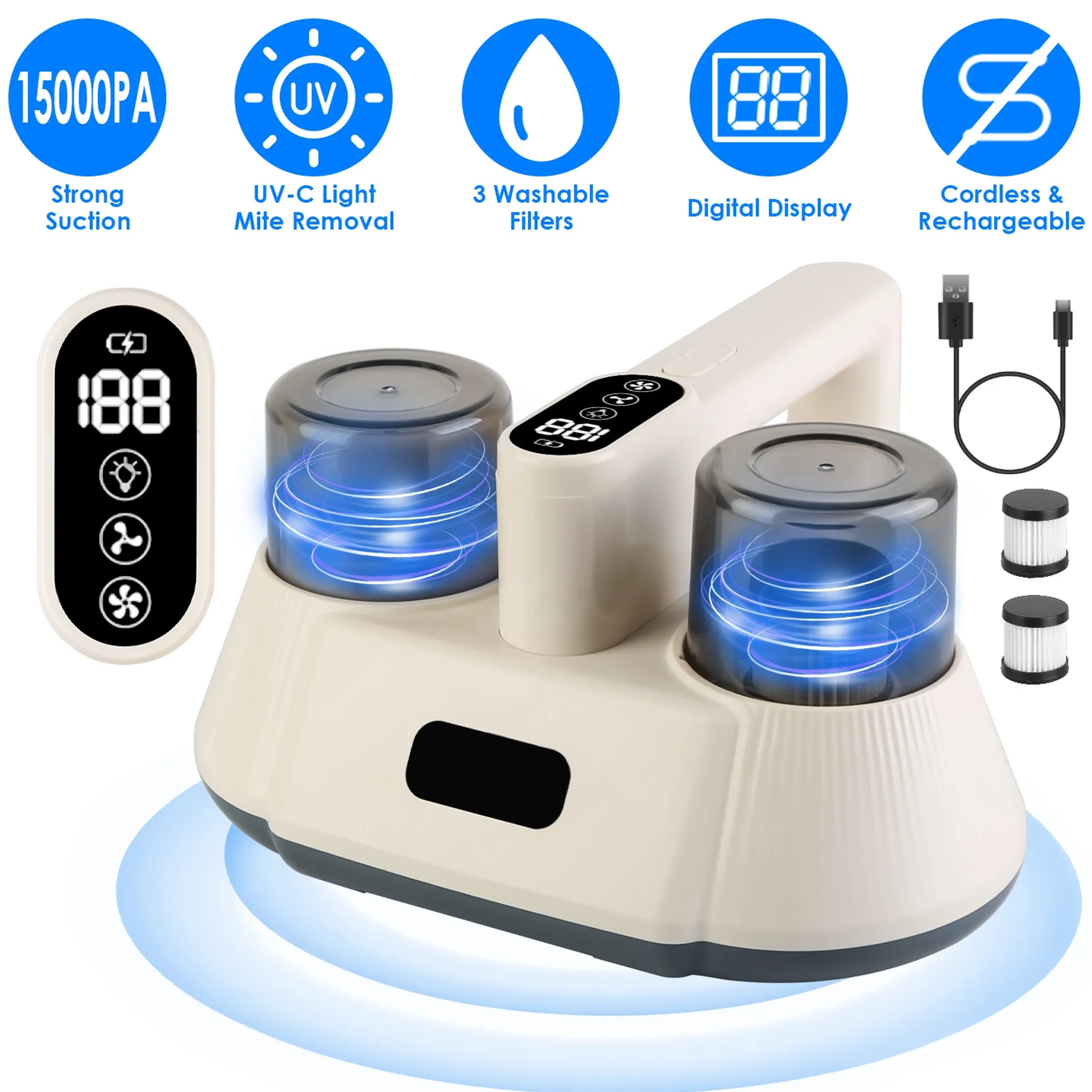 15000PA Double-Cup Bed Vacuum Cleaner - Image 4