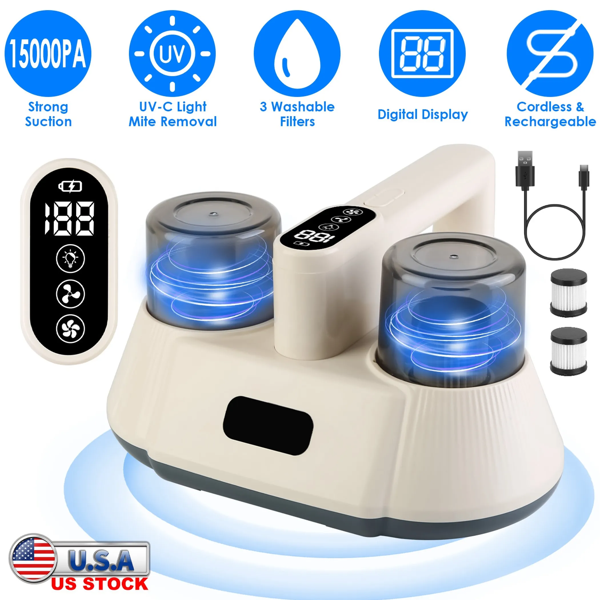 15000PA Double-Cup Bed Vacuum Cleaner - Image 5