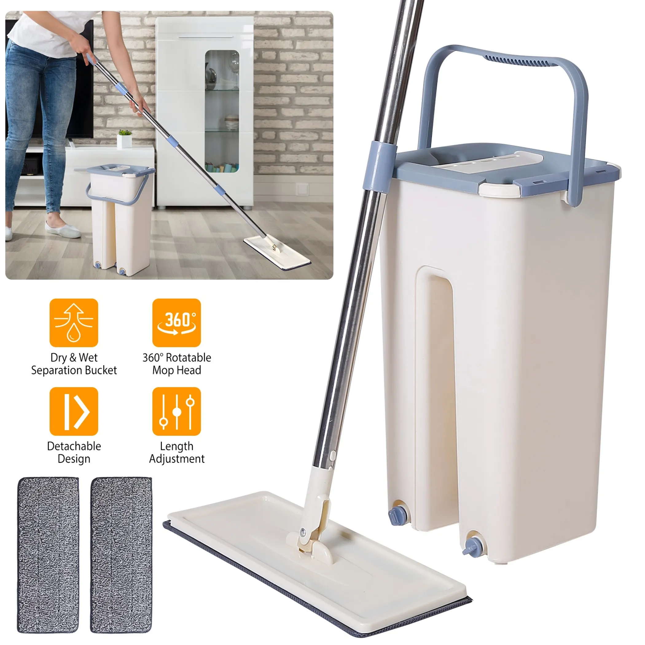 Flat Floor Mop Bucket Set 360° Rotating - Image 3
