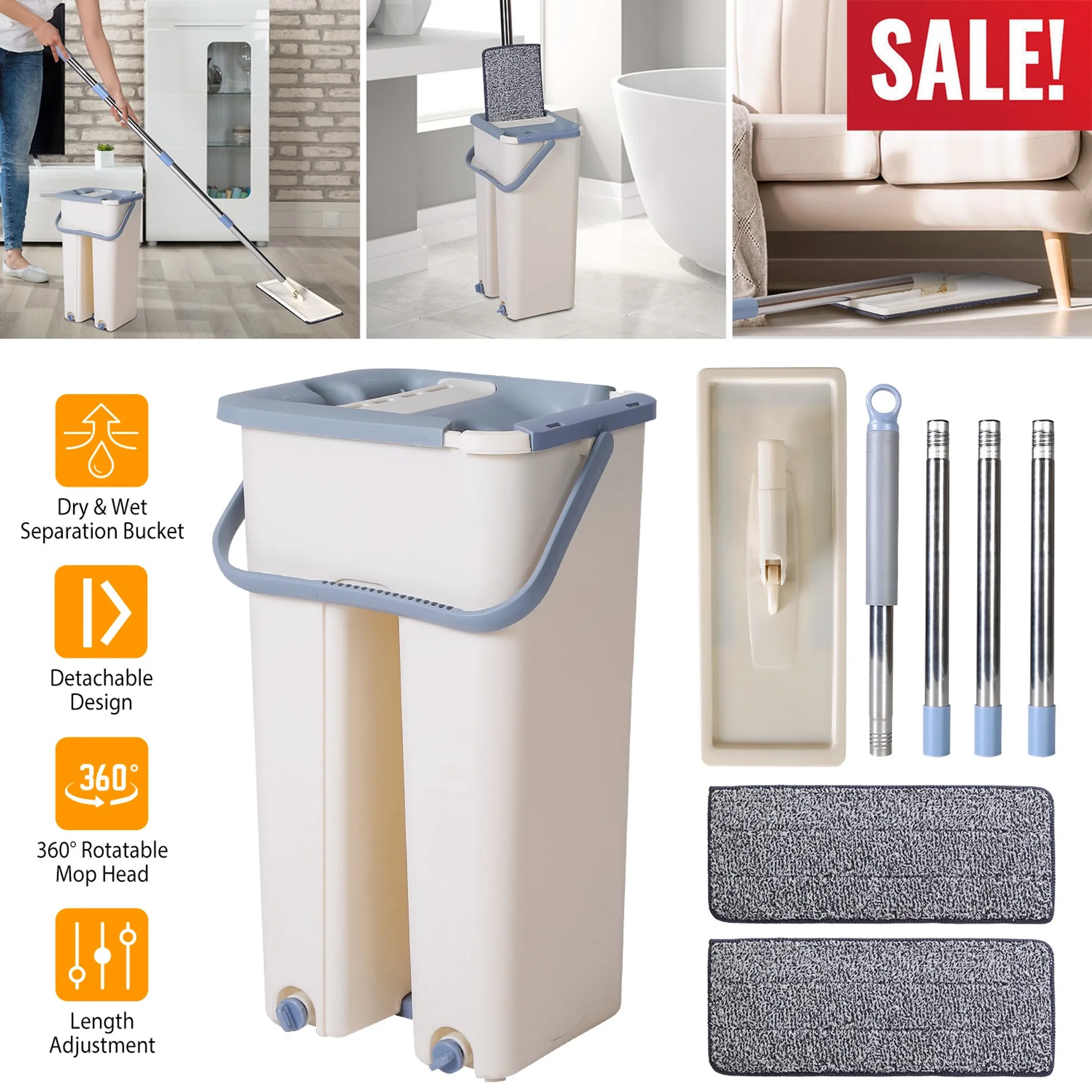 Flat Floor Mop Bucket Set 360° Rotating - Image 4
