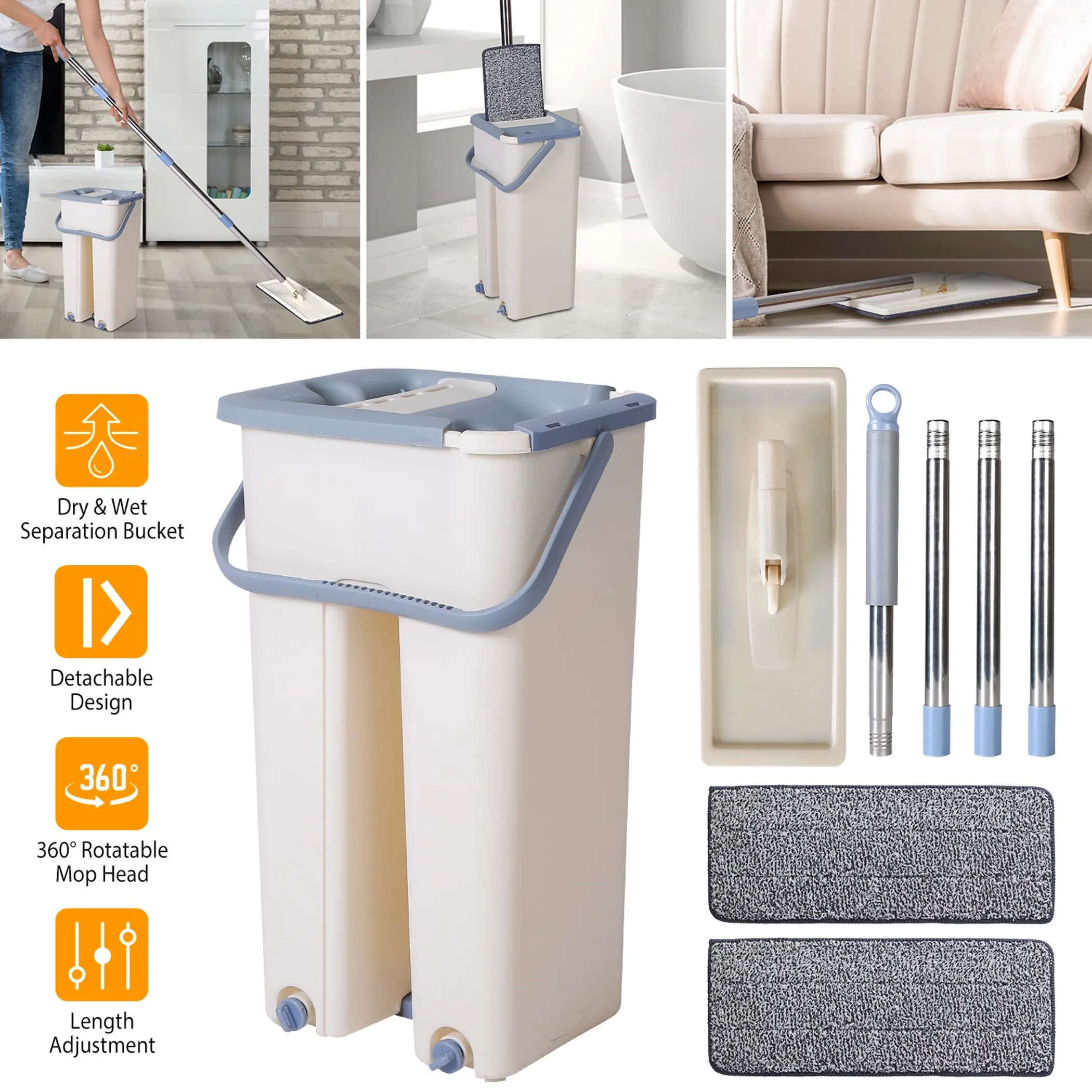 Flat Floor Mop Bucket Set 360° Rotating - Image 5