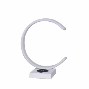 14" White LED Table Lamp with USB and Wireless Charger