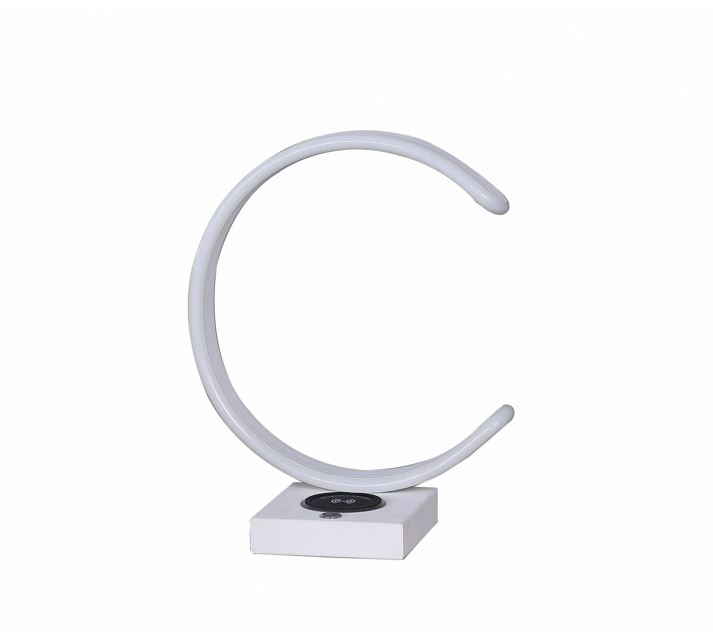 14" White LED Table Lamp with USB and Wireless Charger